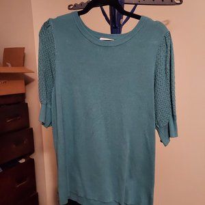 Molly & Isadora Teal Short Sleeve Sweater - Size 1X - NWOT